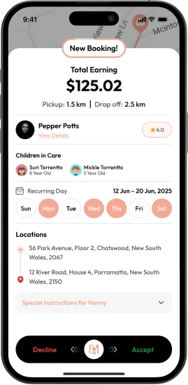 New Booking Request Screen
